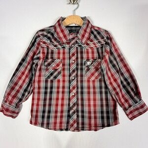 Cowboy Hardware Kids 5T 5 Western Pearl Snap Shirt Red Plaid Bull Rider Rodeo